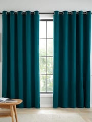 Catherine Lansfield Teal Blue Wilson Thermal Blackout Lined Eyelet Curtains - Image 1 of 3