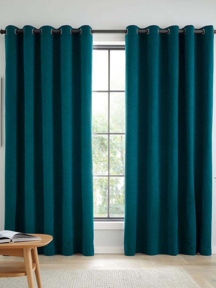 Catherine Lansfield Teal Blue Wilson Thermal Blackout Lined Eyelet Curtains - Image 1 of 3