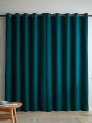 Catherine Lansfield Teal Blue Wilson Thermal Blackout Lined Eyelet Curtains - Image 2 of 3