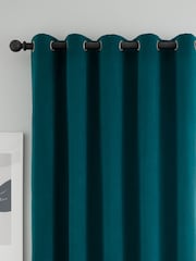 Catherine Lansfield Teal Blue Wilson Thermal Blackout Lined Eyelet Curtains - Image 3 of 3