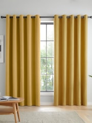 Catherine Lansfield Yellow Wilson Thermal Blackout Lined Eyelet Curtains - Image 1 of 5