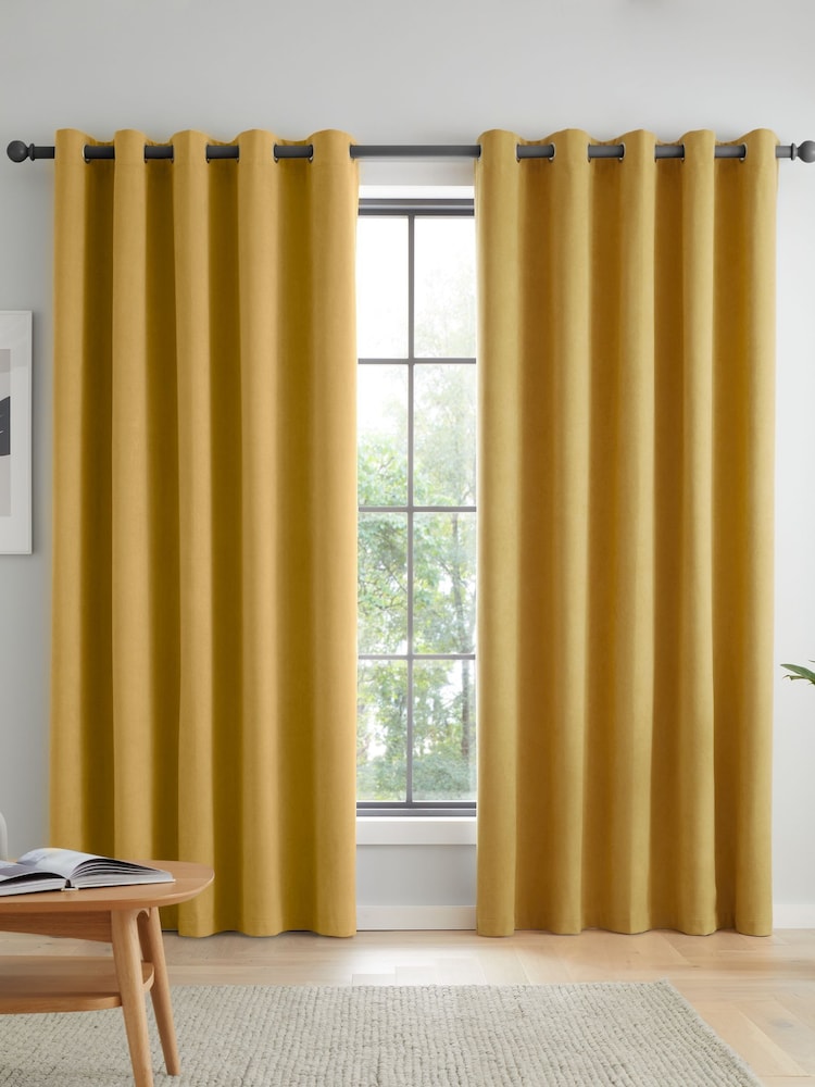 Catherine Lansfield Yellow Wilson Thermal Blackout Lined Eyelet Curtains - Image 1 of 5