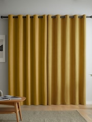 Catherine Lansfield Yellow Wilson Thermal Blackout Lined Eyelet Curtains - Image 2 of 5