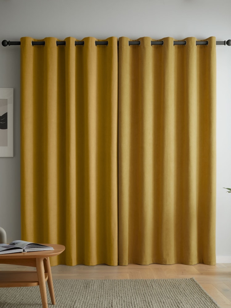 Catherine Lansfield Yellow Wilson Thermal Blackout Lined Eyelet Curtains - Image 2 of 5