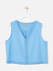 Oliver Bonas Blue Striped Embroidered V-Neck Waistcoat - Image 3 of 7