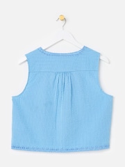 Oliver Bonas Blue Striped Embroidered V-Neck Waistcoat - Image 4 of 7