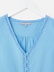 Oliver Bonas Blue Striped Embroidered V-Neck Waistcoat - Image 5 of 7