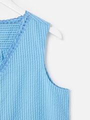 Oliver Bonas Blue Striped Embroidered V-Neck Waistcoat - Image 6 of 7