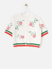 Oliver Bonas Cream Floral Cross Stitch Short Sleeve Cardigan - Image 3 of 7