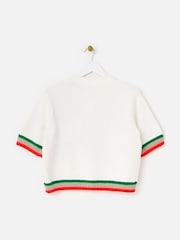 Oliver Bonas Cream Floral Cross Stitch Short Sleeve Cardigan - Image 4 of 7