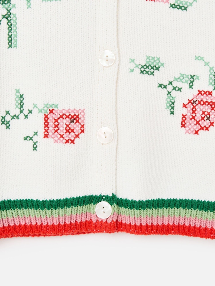 Oliver Bonas Cream Floral Cross Stitch Short Sleeve Cardigan - Image 7 of 7 Oliver Bonas Cream Floral Cross Stitch Short Sleeve Cardigan - Image 7 of 7