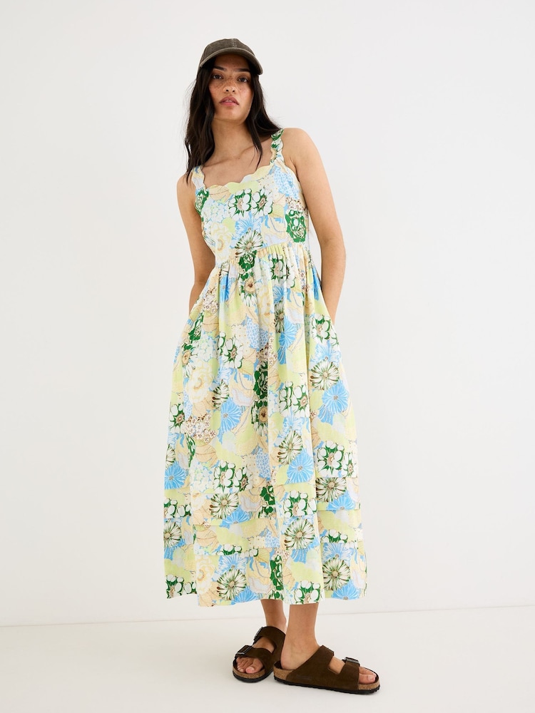 Oliver Bonas Floral Scalloped Strappy Midi Dress - Image 1 of 7