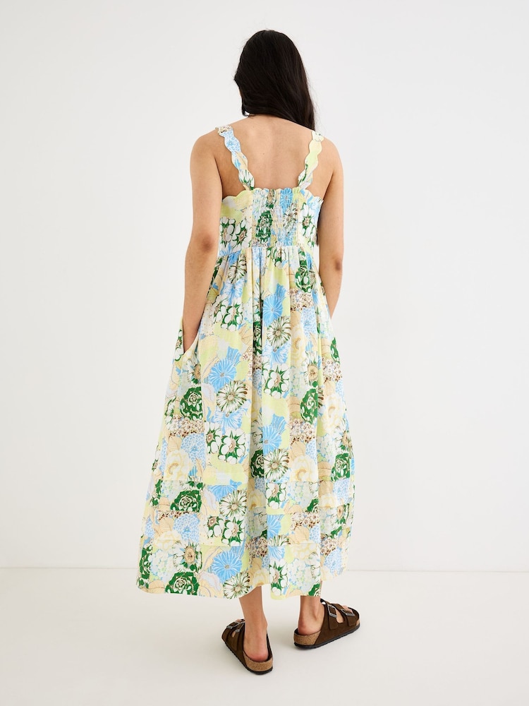 Oliver Bonas Floral Scalloped Strappy Midi Dress - Image 2 of 7