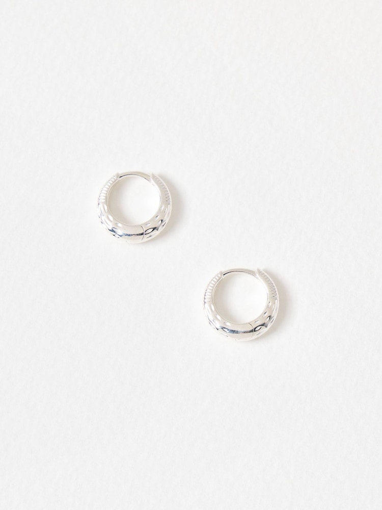 Oliver Bonas Silver Tone Delia Machine Textured Clicker Hoop Earrings - Image 2 of 4