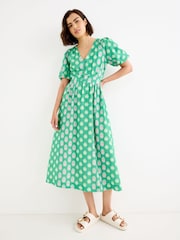 Oliver Bonas Green Polka Dot V-Neck Midi Dress - Image 1 of 7