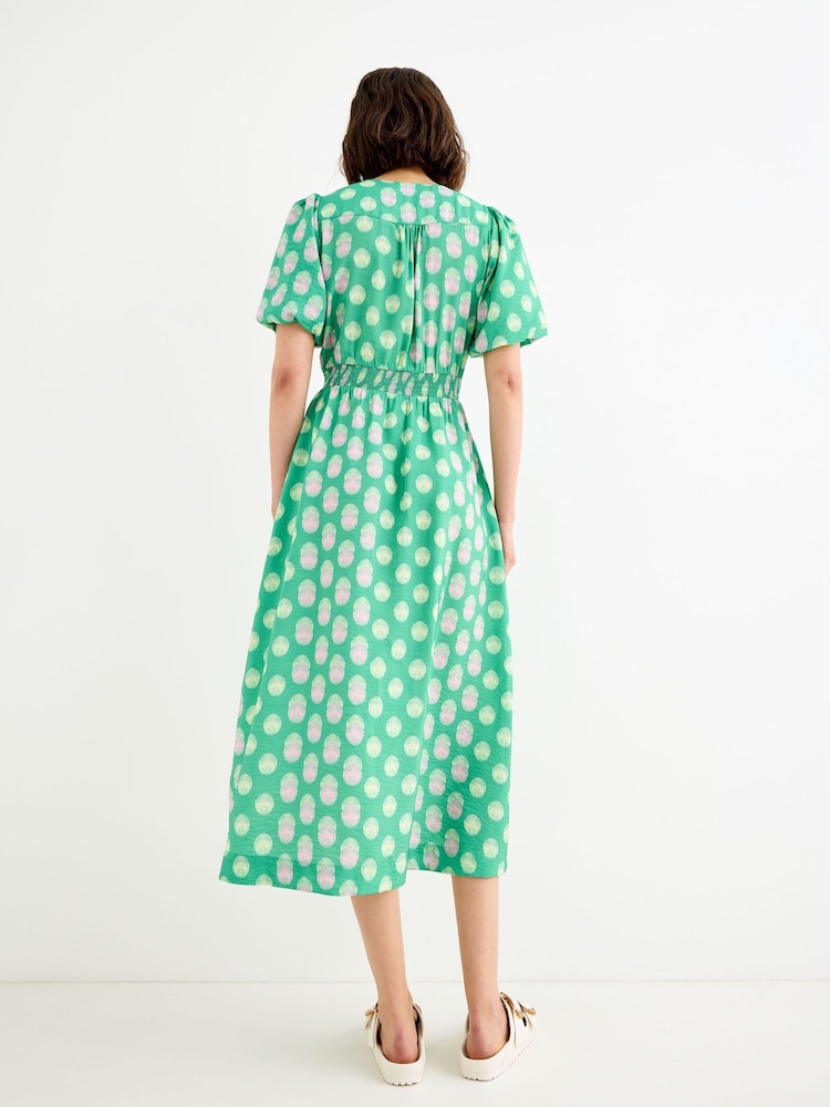 Oliver Bonas Green Polka Dot V-Neck Midi Dress - Image 2 of 7 Oliver Bonas Green Polka Dot V-Neck Midi Dress - Image 2 of 7