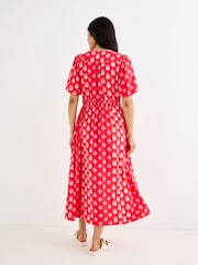 Oliver Bonas Red Polka Dot V-Neck Midi Dress - Image 2 of 7