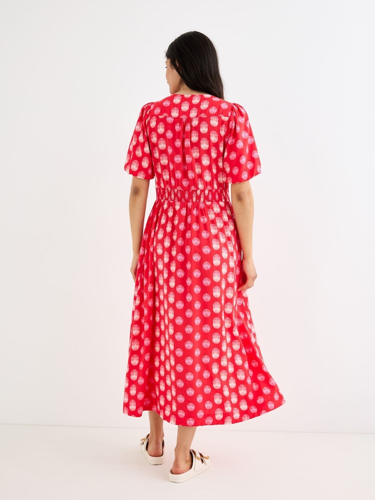 Oliver Bonas Red Polka Dot V-Neck Midi Dress - Image 2 of 7 Oliver Bonas Red Polka Dot V-Neck Midi Dress - Image 2 of 7