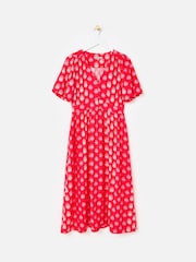 Oliver Bonas Red Polka Dot V-Neck Midi Dress - Image 3 of 7