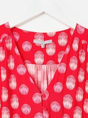 Oliver Bonas Red Polka Dot V-Neck Midi Dress - Image 5 of 7
