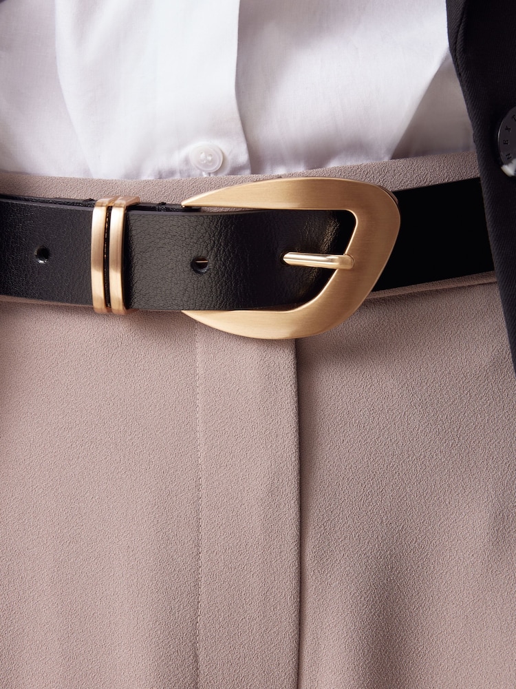Black/Gold Premium Made In Italy Regular Leather Belt - Image 5 of 8