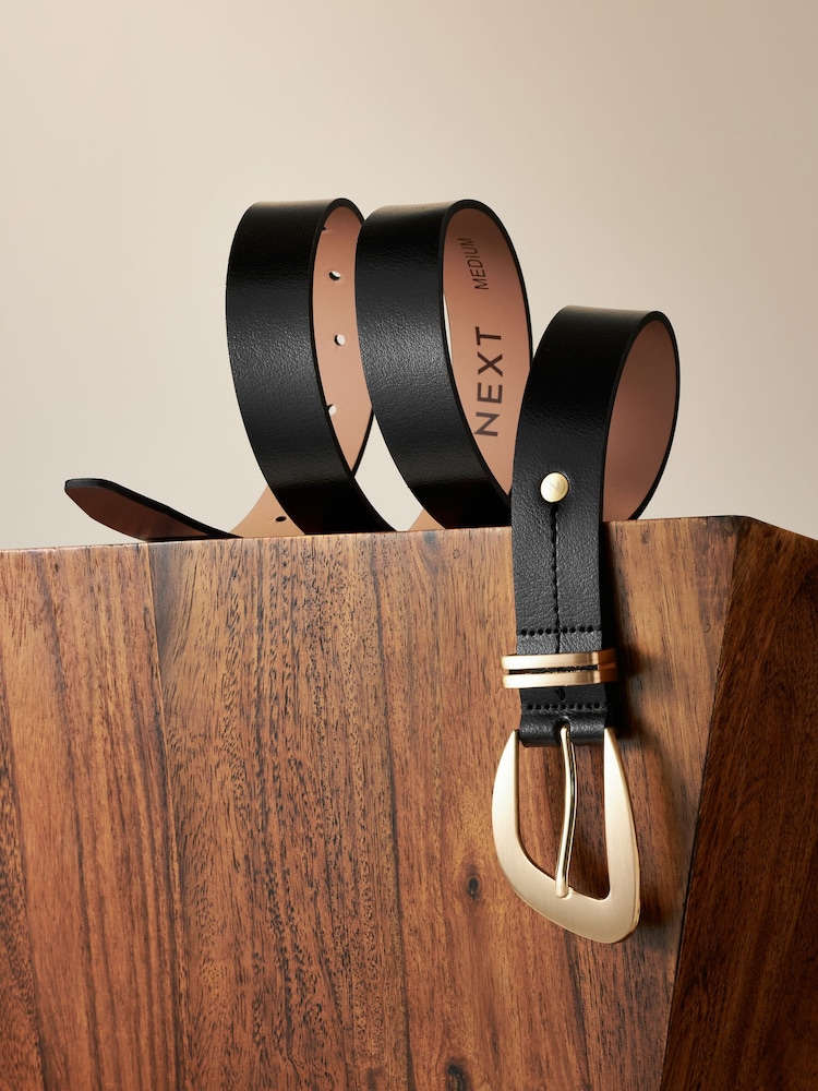 Black/Gold Premium Made In Italy Regular Leather Belt - Image 6 of 8