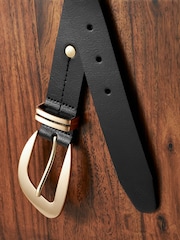 Black/Gold Premium Made In Italy Regular Leather Belt - Image 8 of 8