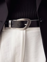 Svart/Silver - Premium Made In Italy Regular läder Skärp - Bild 1 av 7