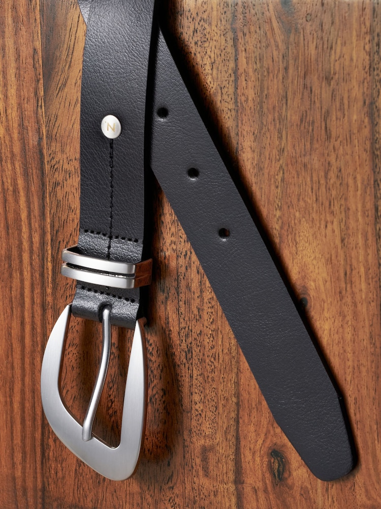 Svart/Silver - Premium Made In Italy Regular läder Skärp - Bild 7 av 7