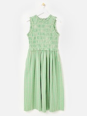 Oliver Bonas Green Gingham Shirred Bodice Sleeveless Midi Dress - Image 3 of 7