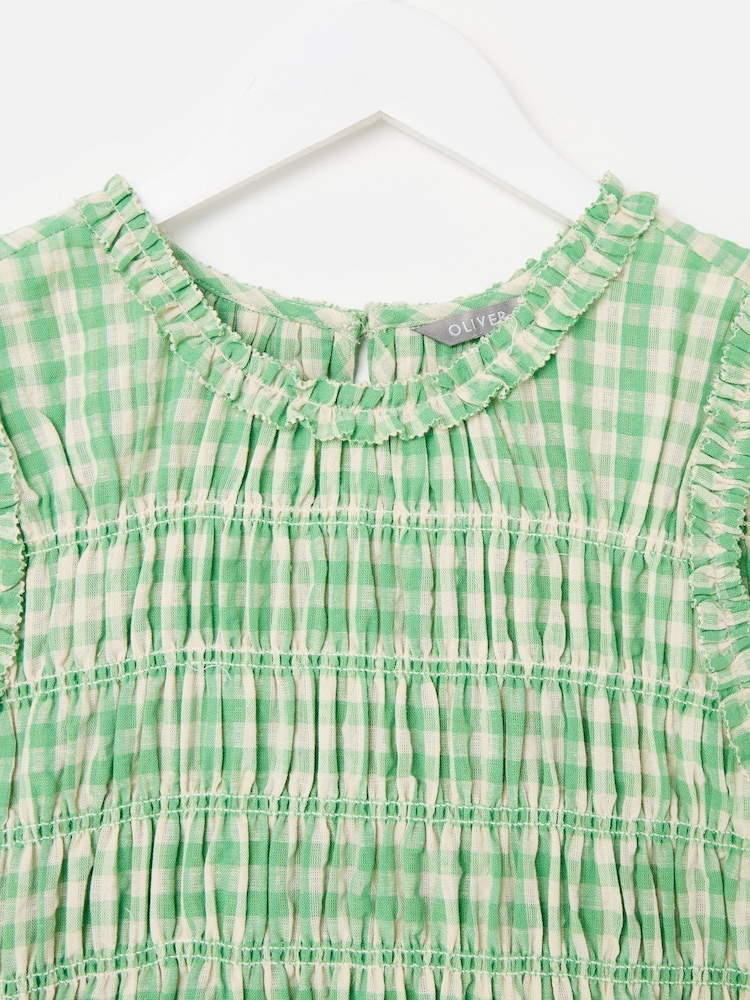 Oliver Bonas Green Gingham Shirred Bodice Sleeveless Midi Dress - Image 7 of 7 Oliver Bonas Green Gingham Shirred Bodice Sleeveless Midi Dress - Image 7 of 7