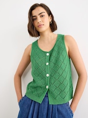 Oliver Bonas Green Diamond Stitch Button Up Knitted Vest - Image 1 of 7