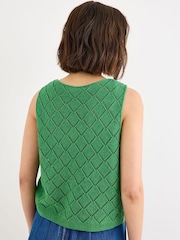 Oliver Bonas Green Diamond Stitch Button Up Knitted Vest - Image 2 of 7