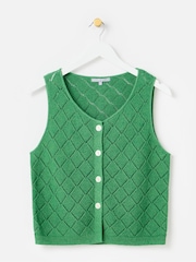 Oliver Bonas Green Diamond Stitch Button Up Knitted Vest - Image 3 of 7