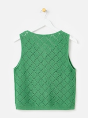 Oliver Bonas Green Diamond Stitch Button Up Knitted Vest - Image 4 of 7