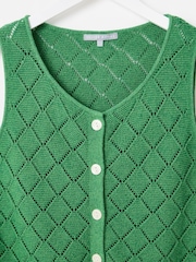 Oliver Bonas Green Diamond Stitch Button Up Knitted Vest - Image 5 of 7
