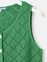 Oliver Bonas Green Diamond Stitch Button Up Knitted Vest - Image 6 of 7