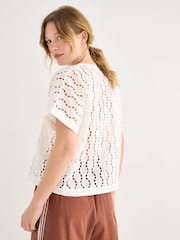 Oliver Bonas Cream Broderie Boxy Short Sleeve Blouse - Image 2 of 7