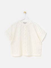 Oliver Bonas Cream Broderie Boxy Short Sleeve Blouse - Image 3 of 7