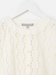 Oliver Bonas Cream Broderie Boxy Short Sleeve Blouse - Image 5 of 7
