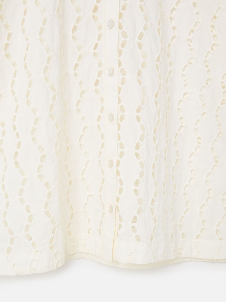 Oliver Bonas Cream Broderie Boxy Short Sleeve Blouse - Image 7 of 7