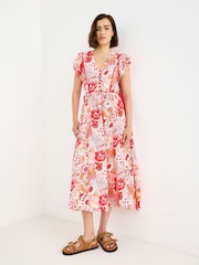 Oliver Bonas Floral V-Neck Tie Waist Midi Dress - Bild 1 von 8