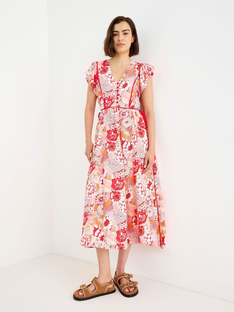 Oliver Bonas Floral V-Neck Tie Waist Midi Dress - Bild 1 von 8