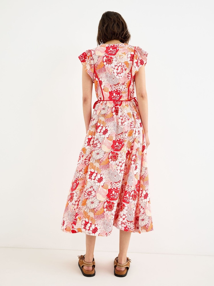 Oliver Bonas Floral V-Neck Tie Waist Midi Dress - Bild 2 von 8