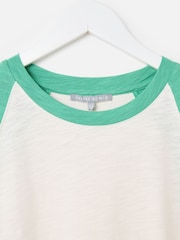 Oliver Bonas Green Slub Cotton Colour Block T-Shirt - Image 5 of 6
