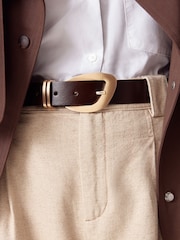 Choklad Brun/Guld - Premium Made In Italy Regular läder Skärp - Bild 1 av 5