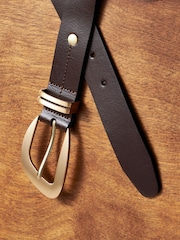 Choklad Brun/Guld - Premium Made In Italy Regular läder Skärp - Bild 5 av 5