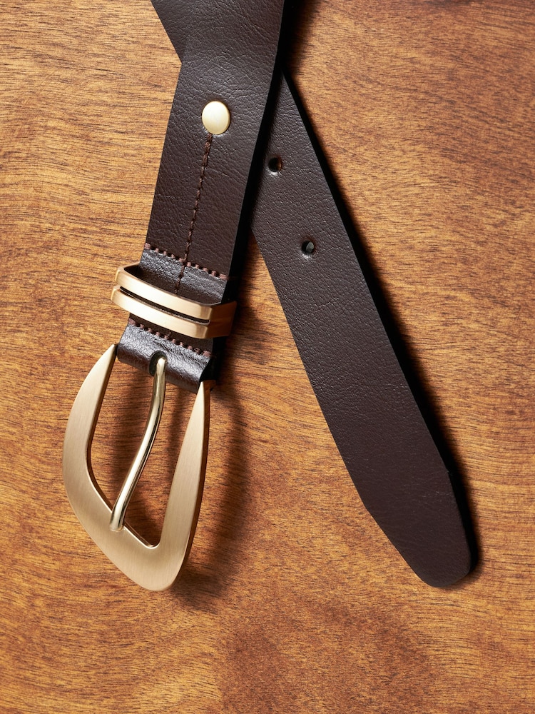 Choklad Brun/Guld - Premium Made In Italy Regular läder Skärp - Bild 5 av 5