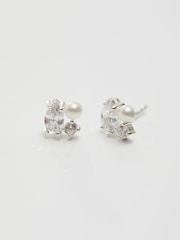 Simply Silver Silver Tone Cubic Zirconia And Freshwater Pearl Multi Stone Stud Earrings - Image 1 of 3