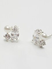 Simply Silver Silver Tone Cubic Zirconia And Freshwater Pearl Multi Stone Stud Earrings - Image 3 of 3